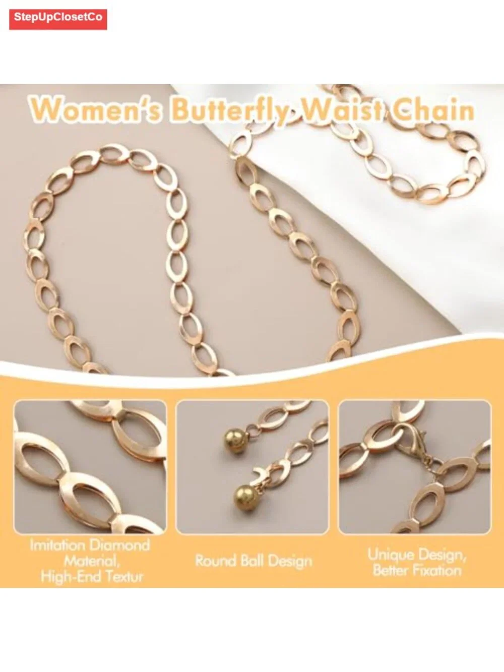 Adjustable Metal Waist Chain Belt for Women, Long Chain Link Body Belt for Jean